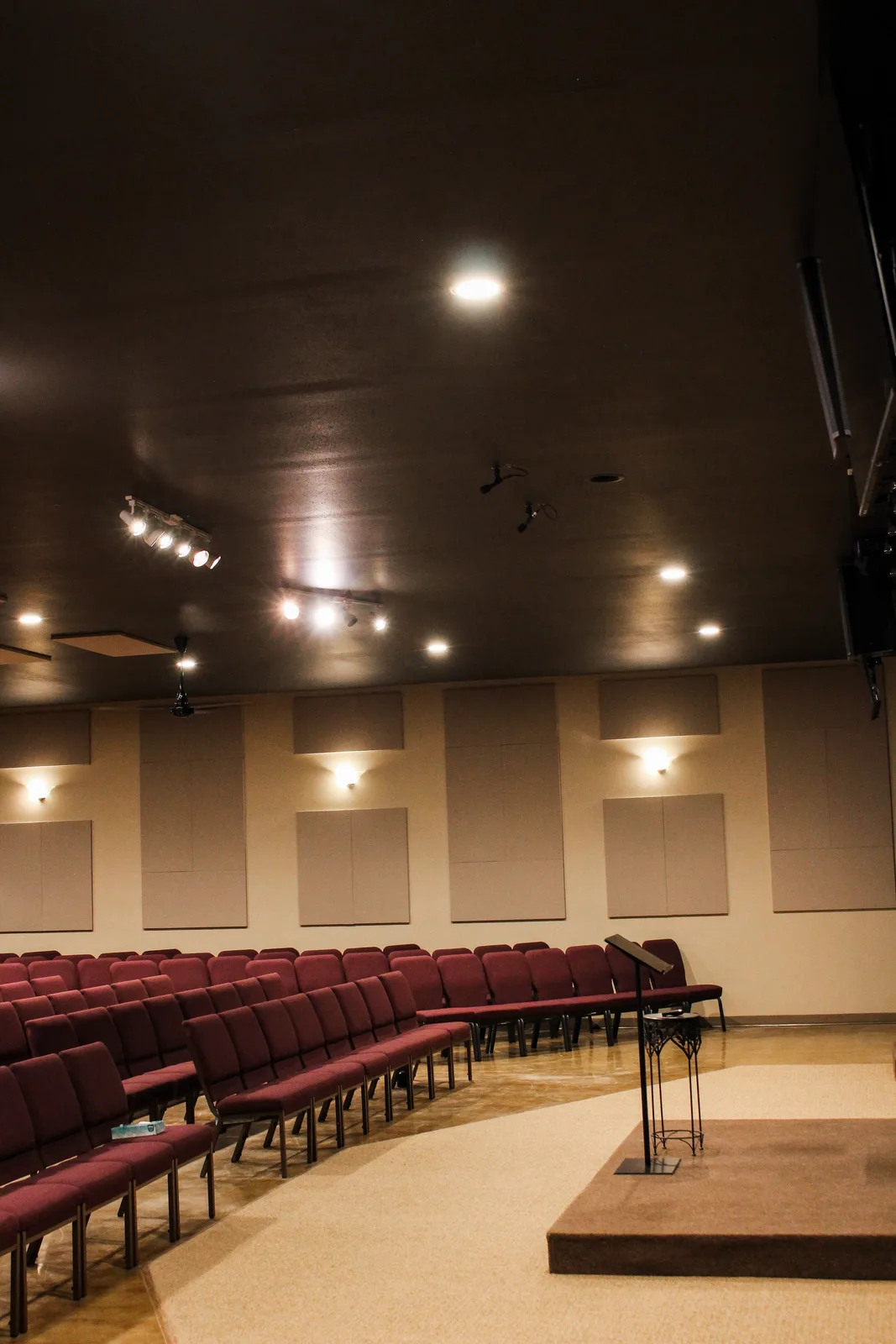 Recessed downlights over the congregation seating