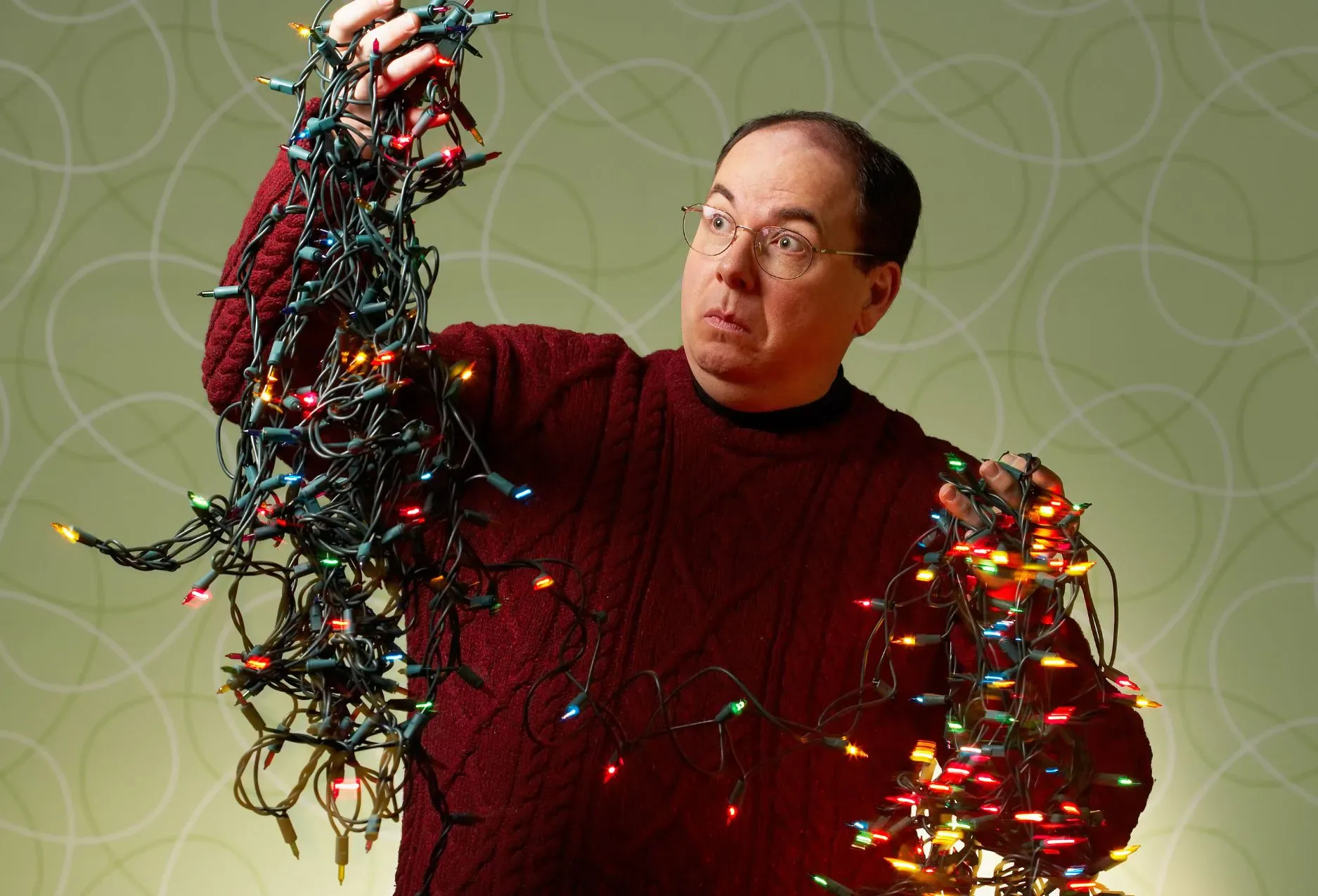 Tangled string of Christmas lights